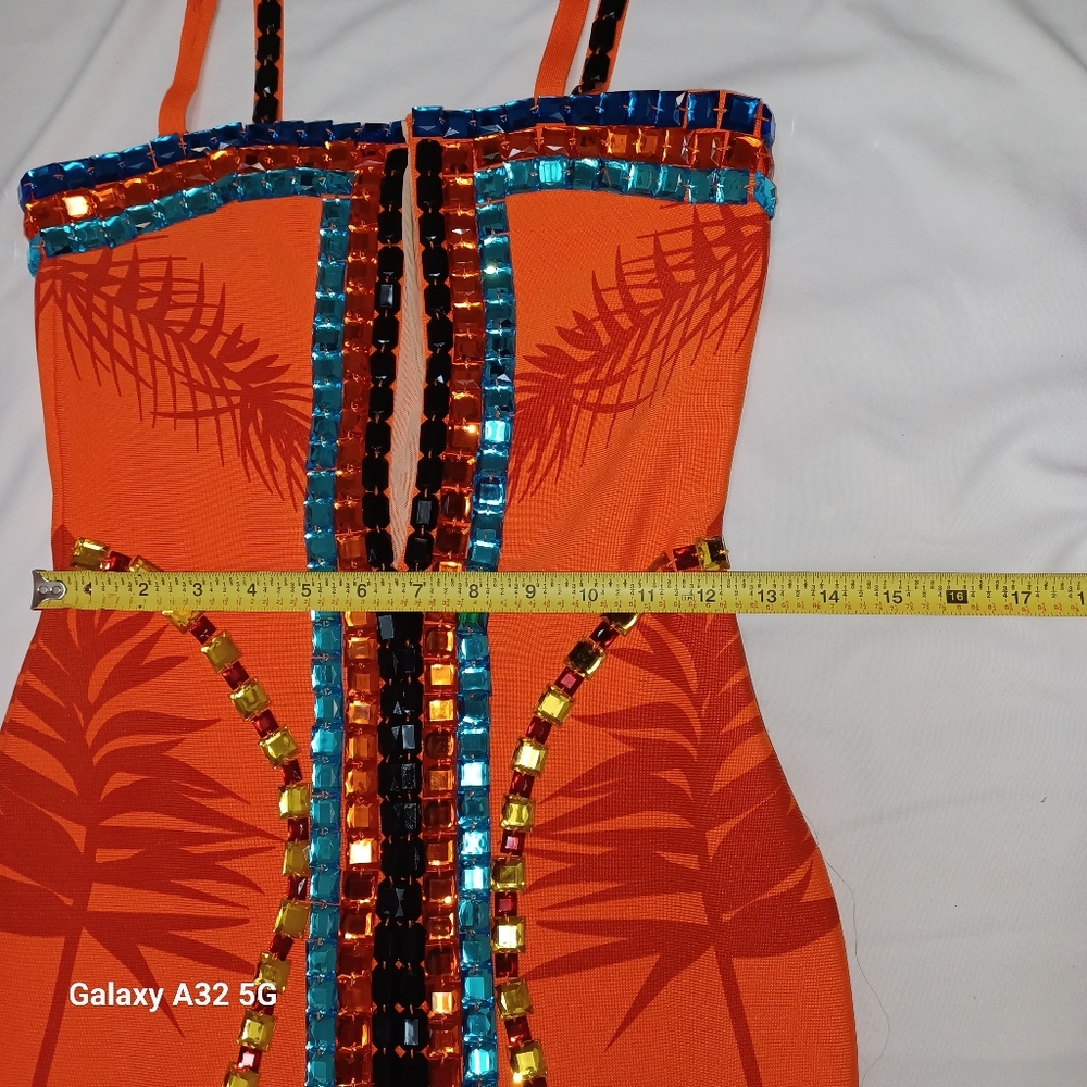 MISS8 LOS ANGELES size M Orange and Blue Embellished Dress - Picture 13 of 14